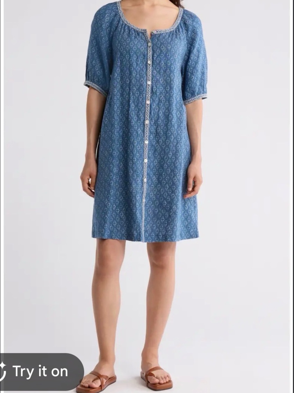 Faherty Linen Key Largo Blue Print Shirtdress